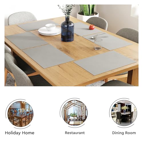 Image of Encasa XO Dining Table Mats Set of 6, Ribbed Cotton Table Mat 48x32 cm | Handmade Heat Resistance Table Placemats, Non Slip, Washable & Durable Place Mat for Centre Table, Living Room Light Grey