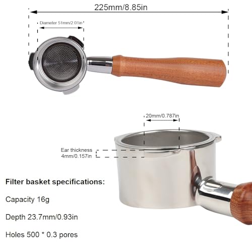 51mm Bottomless Portafilter 3 Ears Compatible with CASABREWS CM5418 and 3700 Series | with Stainless Steel Double Shot Capacity Cup Filter Basket