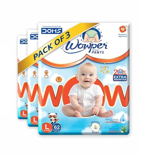 Image of Wowper Baby Diaper Pants | 186 Large Size | Wetness Indicator | Anti Rash |up to 12 hrs Absorption | 9-14 Kg | Super Soft Diapers