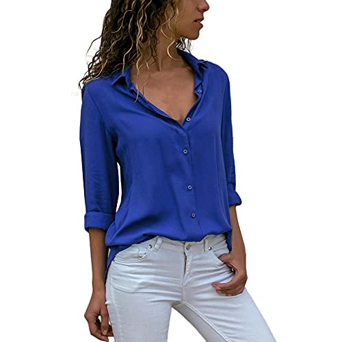 KUKICAT Chemise en Mousseline Femme Casual Shirt Manche Longue Classique Simple Slim Fit Blouse Couleur Unie À l'aise Automne