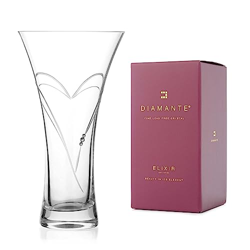 DIAMANTE Swarovski Trumpet Flared Crystal Vase "Hearts" - Hand Cut - 25cm, Clear - Image 2