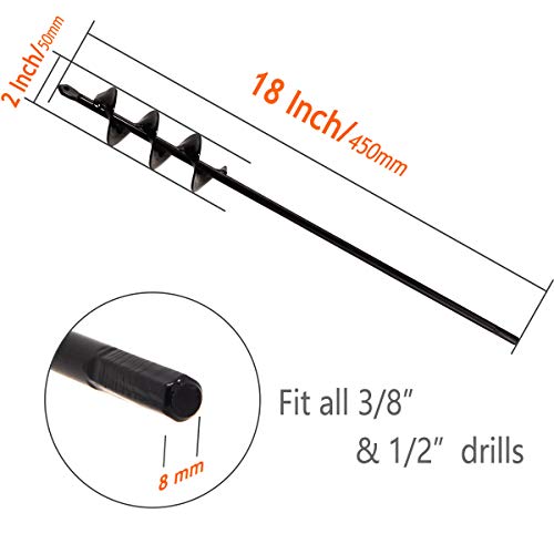 Koopi Auger Drill Bit, Garden Plant Flower Bulb Auger 2" x 18" Rapid Planter with Hex Shank for Drill, Post Hole Digger with Bonus Garden Genie Gloves