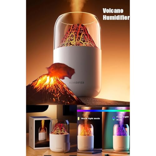 Image of STARQ Volcano Flame Aroma Humidifier with LED Night Light, Cool Mist Diffuser, USB Powered, Portable Air Purifier for Home, Office & Bedroom, White