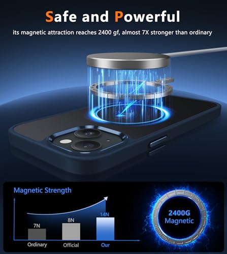 Image of FNTCASE for iPhone 15 Case Matte: Magnetic Frosted Translucent Slim Shockproof Cell Phone Cover | Military Grade Full Protection Drop Proof Tough Protective Cases - 6.1 inch Blue