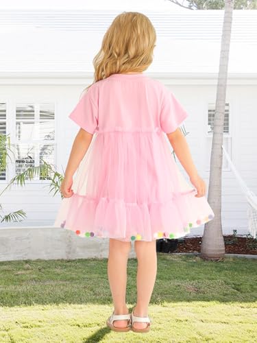 Toddler Girl Tutu Dress Short Sleeve Birthday Party Spring Summer Tulle Dress with Little Colorful Balls4
