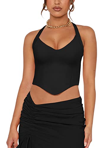 REORIA Butsmooth® Double Lined Sexy Halter Tops Camisole V Neck Sleeveless Corset Y2K Going Out Crop Tank Tops for Women3