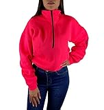 Top Qualität Worldclassca Damen Camouflage Crop Zipper TOP Uni Sweatshirt Winter Herbst Sport Langarmshirt Stehkragen Oberteil Pulli Blogger NEU (S, Pink)