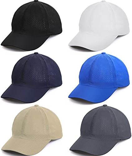Quick Dry Baseball Cap Mesh Sports Cap Workout Tennis Hat for Men Women Adults Kids Outdoor Sports (Black, White, Navy Blue, Blue, Khaki and Dark Gray, 6)