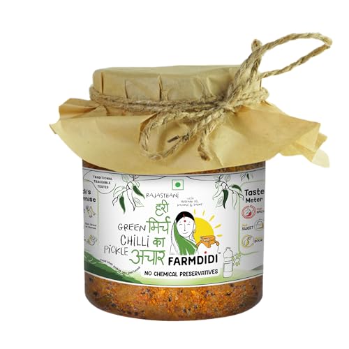 Image of Farm Didi Rajasthani Green Chilli Pickle 1Kg In Fresh | Marwadi Hari Mirch ka Achar | Spicy Homemade Achaar With Mustard Oil | Theeka Ghar Ka Pickle | No Garlic | No Chemical Preservatives