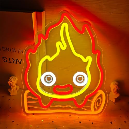 Image of Calcifer Neon Signs Anime Led Sign Flame Night Light Neon Lights for Bedroom Magic Fire Light Up Sign Gifts for Cartoon Castle Lovers Fans Teen Kids