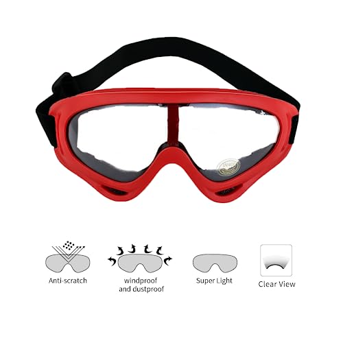 Image of LJDJ Motorcycle Goggles,2 Pack Dirt Bike ATV Motocross Riding Hiking Protective with 2 Pack Neck Breathable Bandana Mask (Red + Blue /Clear Lens)