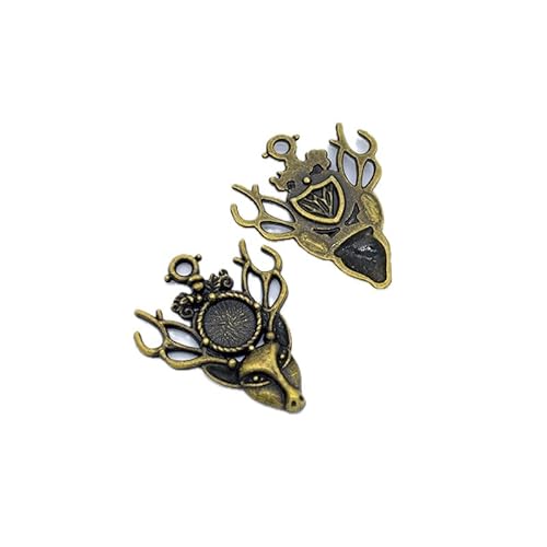 7Pcs Antique Bronze Deer Head Charms - Zinc Alloy Pendants