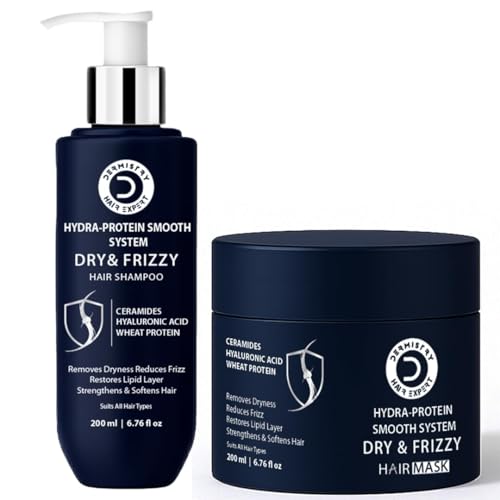 Image of Dermistry Ceramides Hyaluronic Acid Protein Mask & Shampoo For Dry Dull Frizzy Hair Controls Dryness Locks Moisture Restores Chemical & Heat Treated Hair Smoothening Shine for All Hair Type Men Women 400ml