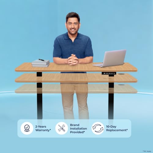 Image of The Sleep Company AeroPro Electric Height Adjustable Desk | Ergonomic WFH Table | 4 Memory Presets | Wireless Charging | 2 Yr Warranty | 1600x700 Top | Free Installation | Oak & Black