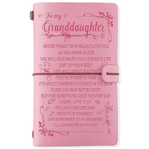 KAAYEE Granddaughter Christmas Gifts, To My Granddaughter's Leather Journal -140 Page Keepsake Gifts for Granddaughter, Refillable Notebook Granddaughters' Birthday Graduation Gift Pink