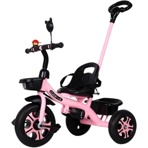 REENEW子供乗せ自転車 三輪車 キックバイク 三輪車 手押し棒付き 子供自転車 自転車 3輪 赤ちゃん おもちゃ 調節可能なシート 軽量 組み立て簡単 1 〜 6 歳のお子様向け 乗用玩具 (ピンク)