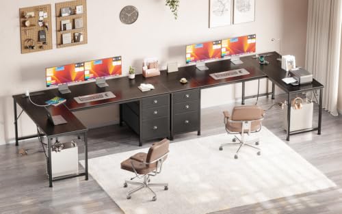 Image of Furologee 55 inch L Shaped Desk with Power Outlets & USB-C Port, Reversible Corner Computer Desk with File Drawers, Work Study Gaming Table for Home Office, Dorm, Black
