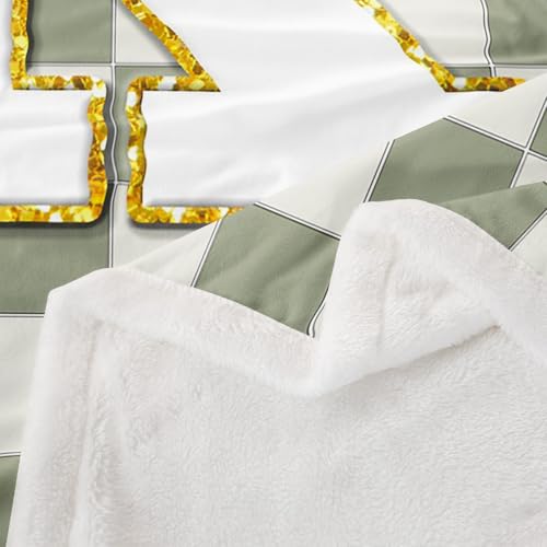 Image of Erosebridal Sage Green Checkered Fleece Blanket Queen 90 inchx90 inch Plaid Initial K Sherpa Blanket Personalized Monogram Fuzzy Plush Throw for Kids Boys Girls,Fashion Grids Gingham Decor for Bed Couch