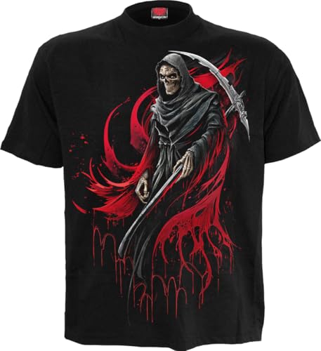 T-Shirt Coupe Standard Noir Spiral Screaming Death au Motif Intense