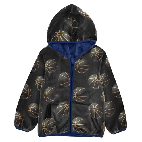 CHIFIGNO Basketball Black Kids Polar Fleece Lined Winter Jackets, Toddler Boy Fleece Jacket with Hooded 3T