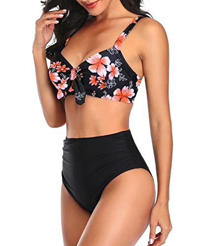 Tempt Me Two Piece Swimsuits - High Waisted Bikini Tummy Control Full Coverage Bathing Suits Ruched Tie Knot Swimwear