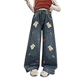 Generisch Baggy-Jeans für Mädchen, weites Bein, elastischer Bund und mehrere Taschen, Cargohose, Jeans, Denim-Hose für Kinder (Dark Blue, 10-11 Years)