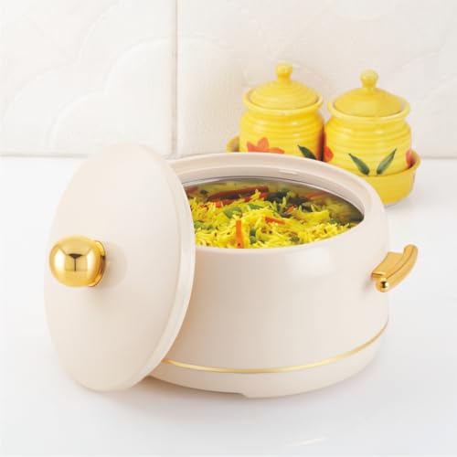 Image of Modware Atlantis Casserole 2500ml Elegant Design Premium Hot Pot, Retains Temperature for Hours, Insulated Inner Steel Casserole for Roti, Hot Box for Home, Chapati Box, Serving Bowl with Lid (Ivory)