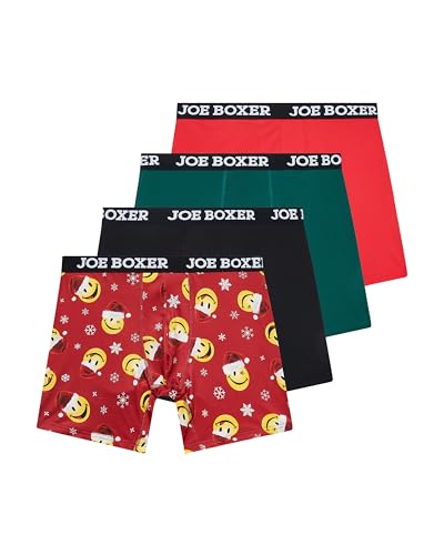 JOE BOXER Santa Briefs for Men Pack of 4, Performance Mesh Boxer Briefs for Men, Christmas Underwear for Men