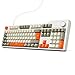nacodex AJAZZ AK35I V3 Kabelgebundene Mechanische Tastatur, 104 Tasten Gaming Tastatur, Ausgestattet Mit Multimedia-Tasten Und Drehknopf, Mit Deutschem QWERTZ-Tastaturlayout, Grau Beige Orange