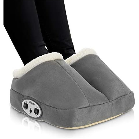 Hillington 2-in-1 Foot Warmer and Massage Slipper with Fleece Inner Lining and Soft Grey Outer with Dual Controls for 2 Massage Modes and Soothing Heat Cover