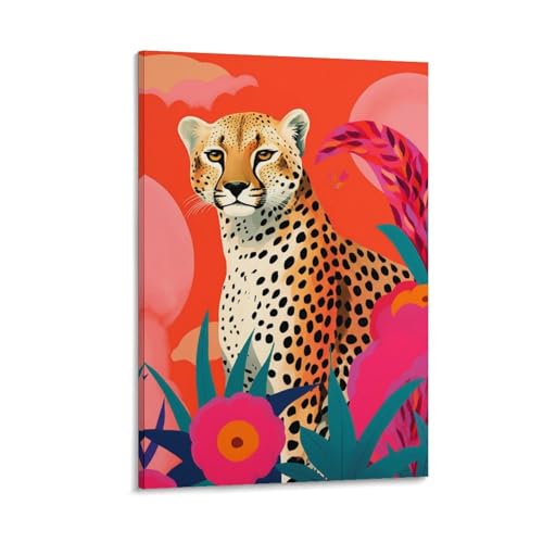 Toile murale guépard tropical aquarelle 60x90cm pour salon