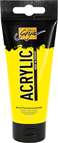 KREUL 84147 - Solo Goya Acrylic, 100 ml Tube in fluoreszierend gelb, cremige vielseitig einsetzbare Acrylfarbe in Studienqualität, auf Wasserbasis, schnell und matt trocknend, gut deckend, wasserfest