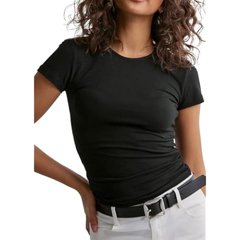 Womens Basic T-Shirts Slim Fit Tees Going Out Tops for Women Y2k Short Sleeve Shirts Summer Tops (XL,Black) Cover