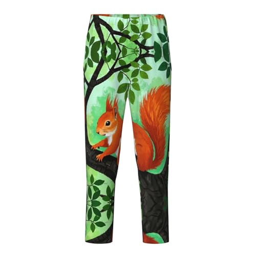 Pajama Pants Pajama Bottoms with Elastic Waistband Sleepwear Lounge Pants, Animal Squirrel Tree