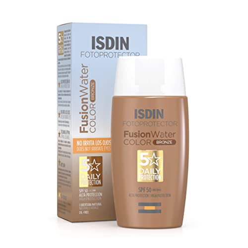 Fotoprotector ISDIN Fusion Water Color Bronze SPF 50, Protector Solar Facial con Color, Ligero e Hidratante, Cobertura Natural, Efecto Buena Cara, Disimula Imperfecciones, 50 ml