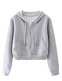 PUWEI Women's Casual Workout Long Sleeve Zip Up Crop Top Hoodie Fleece Sweatshirts(1068-01Grey-M)