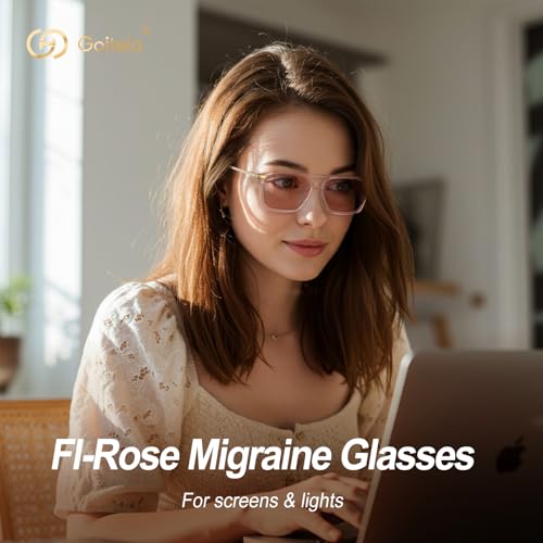Image of Goiteia FL-Rose Migraine Glasses,Blocks 480-520 nm Light, Light Sensitivity Glasses for Fluorescent LED Glare,Photophobia