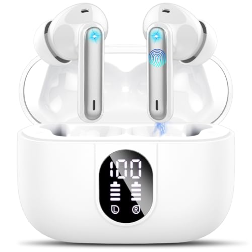 Wireless Earbuds, Bluetooth 5.3 Headphones In Ear with 4 ENC Noise Cancelling Mic, 40H Playtime Bluetooth Earphones, Mini Deep Bass Stereo Ear Buds, IP7 Waterproof Wireless Headphones, LED Display
