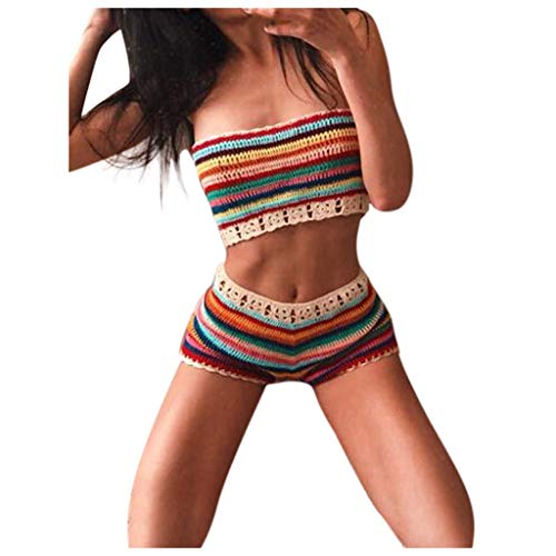 Bikinis Mujer 2020 Dos Piezas Conjunto de Bikini de Playa de Punto de Ganchillo Hecho Bohemio Traje de baño Sujetador Tops y...