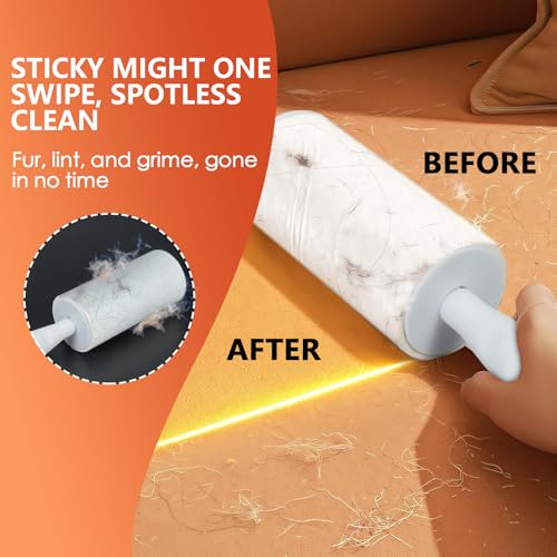 Image of 4X Extra Sticky Lint Roller With Dust Cover, Lint Rollers for Pet Hair, 300 Sheets Mega Value Set, Pet Hair Remover with 1 Upgraded Handle 5 Rollers, Portable Lint Remover for Clothes, Dog & Cat Hair
