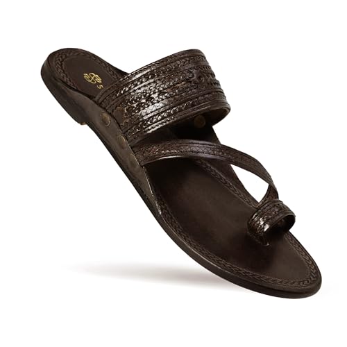 Image of Kolhapuri Chappal for Men Original, Pure Leather Handcrafted Traditional Kolhapuri Chappal for Man Formal Footwear for Weddings & Parties, Ethnic Wear & Daily Comfort