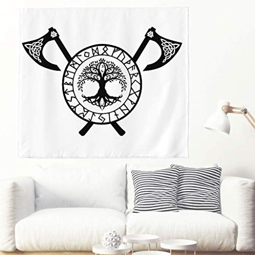 USport Wandteppich Wikinger Rune Totem Tapisserie Strandtuch Wandtuch Dekotuch Tischdecke Keltisch Baum Runen Gekreuzte Äxte Tättoo Wandbehänge Yogamatte Strandtuch Sofa Cover Wand Dekor 100 * 150cm Cover