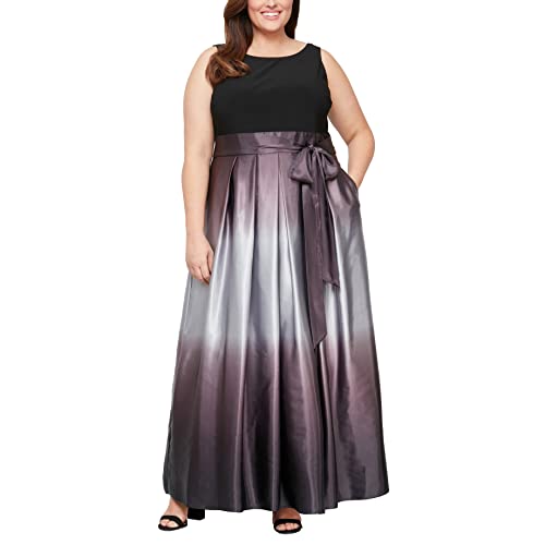 S.L. Fashions Women's Plus Size Sleeveless Long Satin Party Dress with Pockets