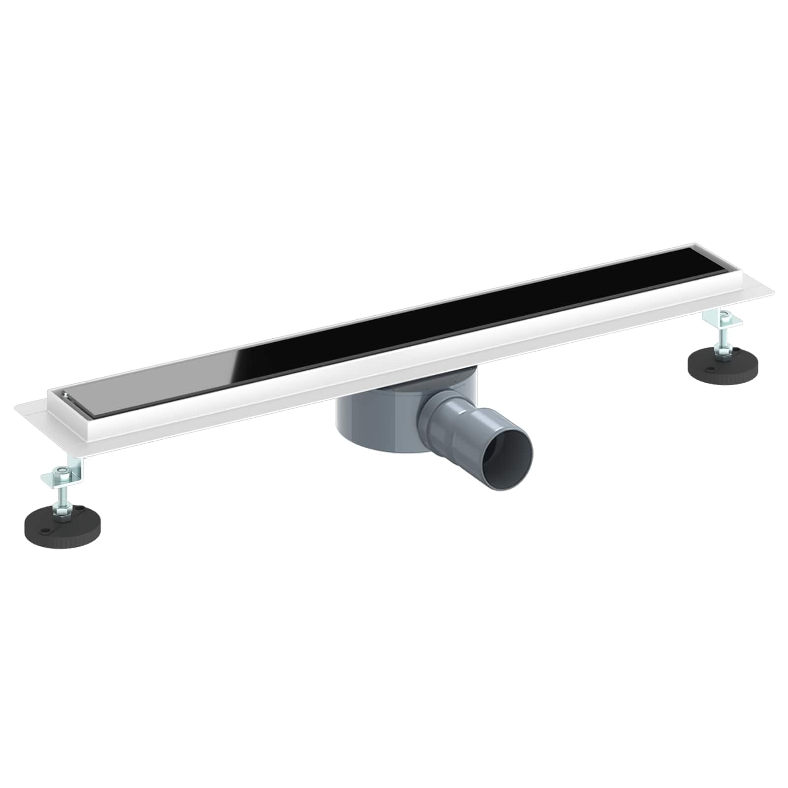 Desagüe de ducha de 60 cm de acero inoxidable 304 con tapa de cristal templado y sifón de 360° para duchas sin barreras, canaleta de ducha en color negro