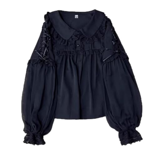 Japanese Style Sweet Lace Ruffle Basic Cute Long Sleeve Tops Solid