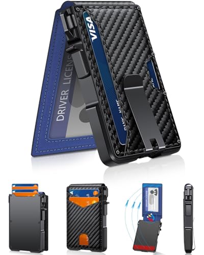 Wallet for Men, Mens Minimalist Wallet 9-13 Cards, Slim Compact Wallet with Money Clip & ID Window, RFID Blocking Smart Pop Up Card Wallet, Metal Aluminum Credit Card Holder Leather Bifold Wallet
