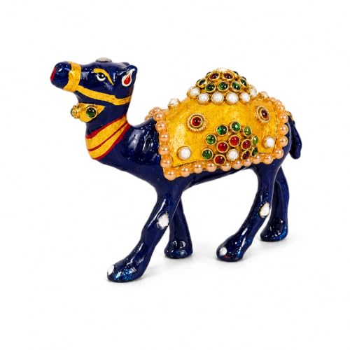 Image of eCraftIndia Handcrafted Decorative Camel Showpiece for Home Decor | Traditional Rajasthani Camel Figurine with Stone & Pearl Embellishments | Tabletop Decorative Accent for Living Room & Office