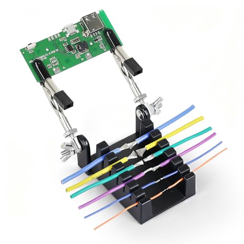 Upgraded Soldering Helping Hands Tool - All-Metal Solidly Wire Holder & Mini PCB Clamp Stand with 2 Adjustable Arms - Heat Resistant Holder for Electronics Repair RC Splicing (32-12 AWG)