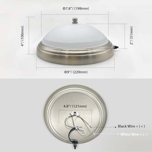 Dream lighting 12volt DC LED Glass Ceiling Light Fixture for RV Boat Trailer Interior Decor, Round Overhead Light Roof Dome Light with Switch —Bright Warm White, 9 inch / 230mm - Thumbnail 6