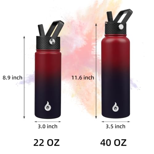 Image of BJPKPK Insulated Water Bottles with Straw Lid, 22oz Cold & Hot Thermo, Stainless Steel Metal Water Bottle with 3 Lids, Reusable Thermo, Cups, Mugs-Charming Red